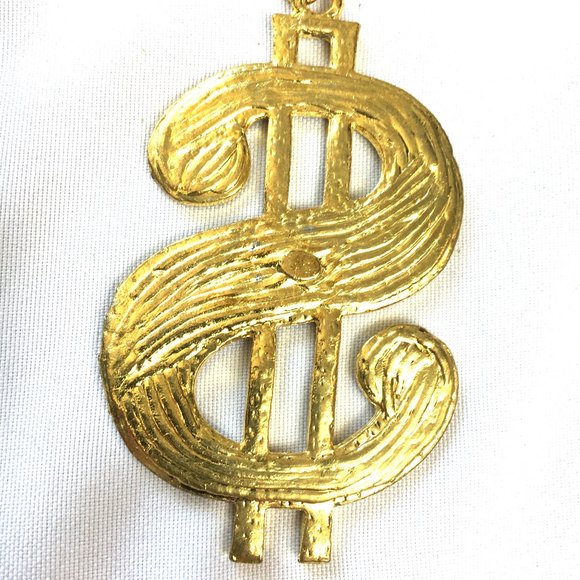 70’s Style Pimp Rapper Gold Tone  Dollar  Sign Necklace NWOT NOS - Picture 5 of 7
